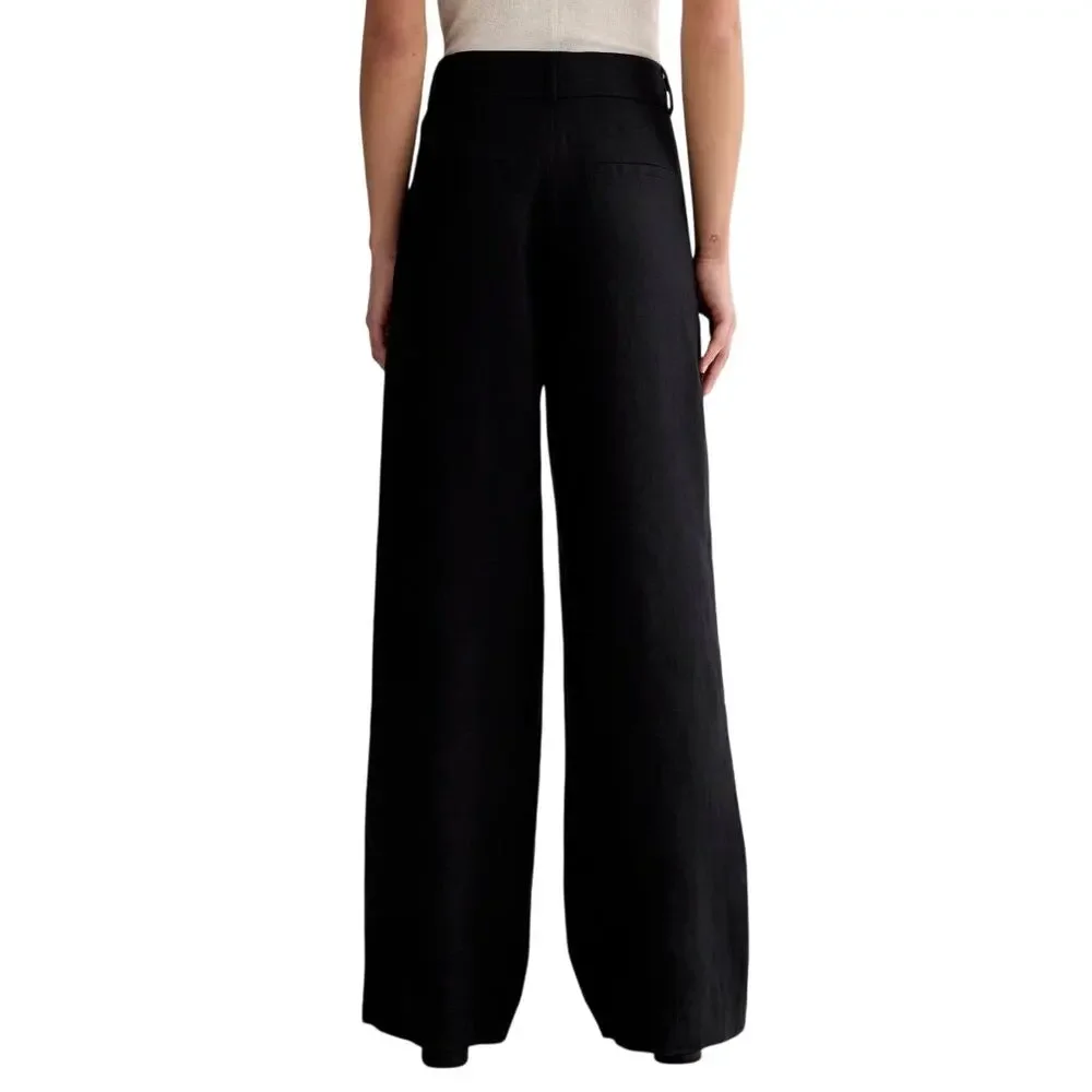 Everlane The Linen Way-High Wide Leg Drape Pants in Black size 2